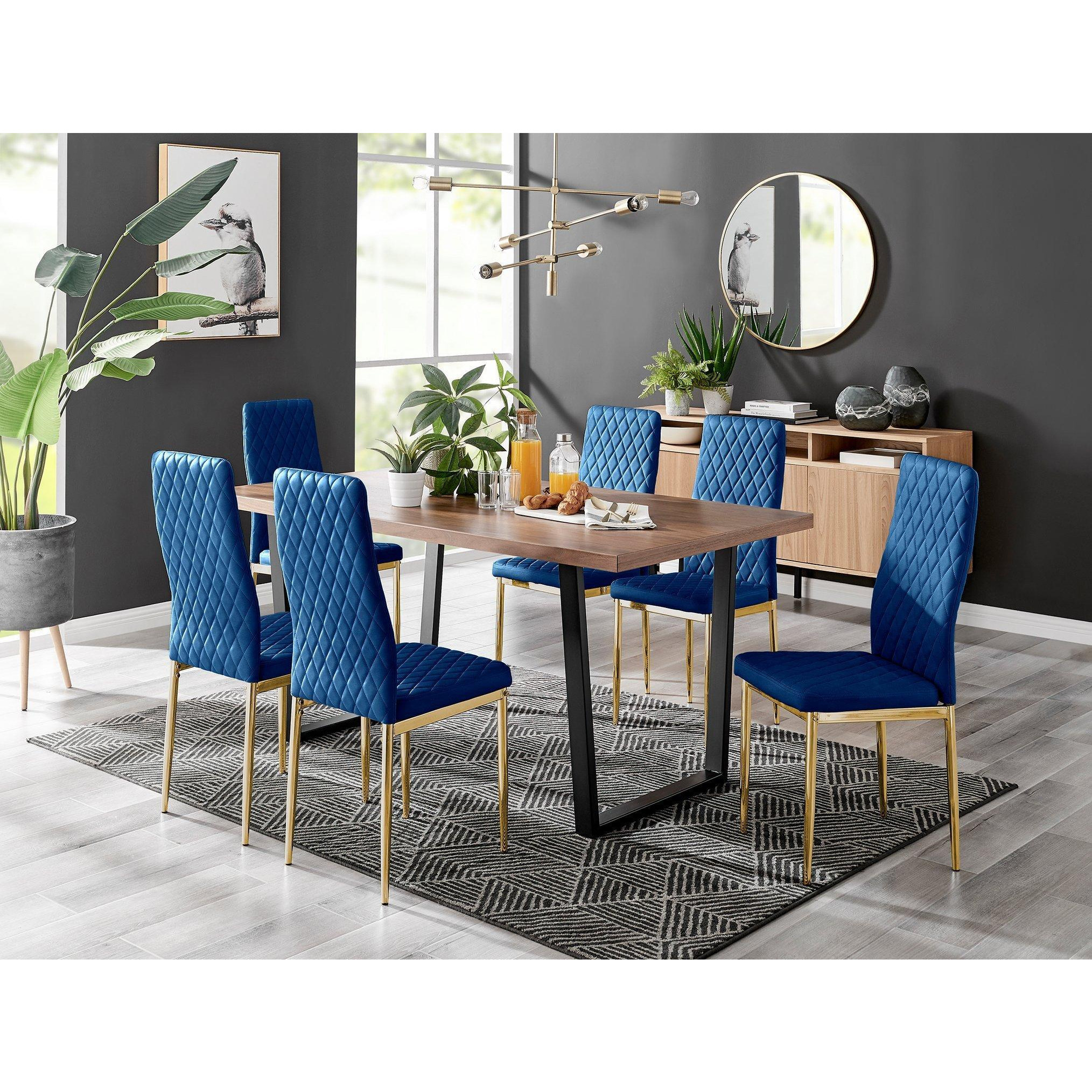 Kylo Large Brown Wood Effect Dining Table & 6 Velvet Milan Gold Leg Chairs - image 1