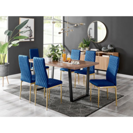 Kylo Large Brown Wood Effect Dining Table & 6 Velvet Milan Gold Leg Chairs - thumbnail 1