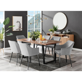 Kylo Large Brown Wood Effect Dining Table & 6 Calla Black Leg Velvet Chairs