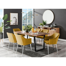 Kylo Large Brown Wood Effect Dining Table & 6 Calla Silver Leg Velvet Chairs
