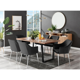 Kylo Large Brown Wood Effect Dining Table & 6 Calla Silver Leg Velvet Chairs - thumbnail 1