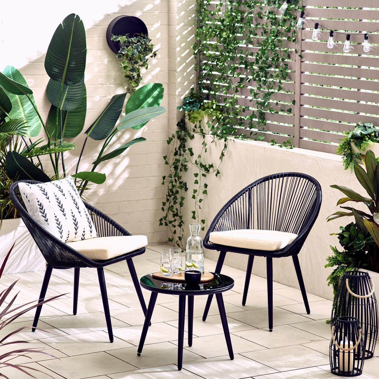 Outdoor Garden Furniture - Bora 2 Seat Black Garden Table and Chairs Bistro Set - image 1