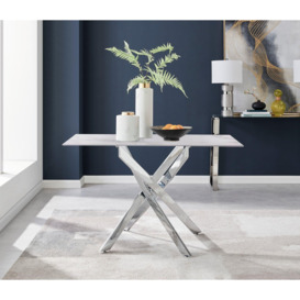 Leonardo White Glass Marble Effect Silver Leg Table & 4 Milan Chrome Leg Chairs - thumbnail 2