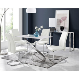 Leonardo White Glass Marble Effect Silver Leg Table & 4 Lorenzo Chairs