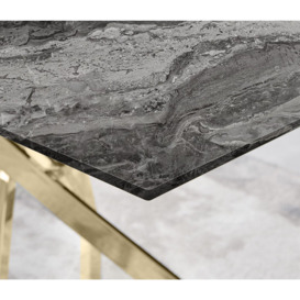 Leonardo Grey Glass Marble Effect Gold Leg Table & 4 Velvet Milan Gold Leg Chairs - thumbnail 3