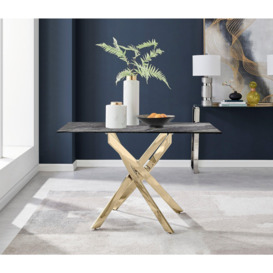 Leonardo Grey Glass Marble Effect Gold Leg Table & 4 Velvet Milan Gold Leg Chairs - thumbnail 2