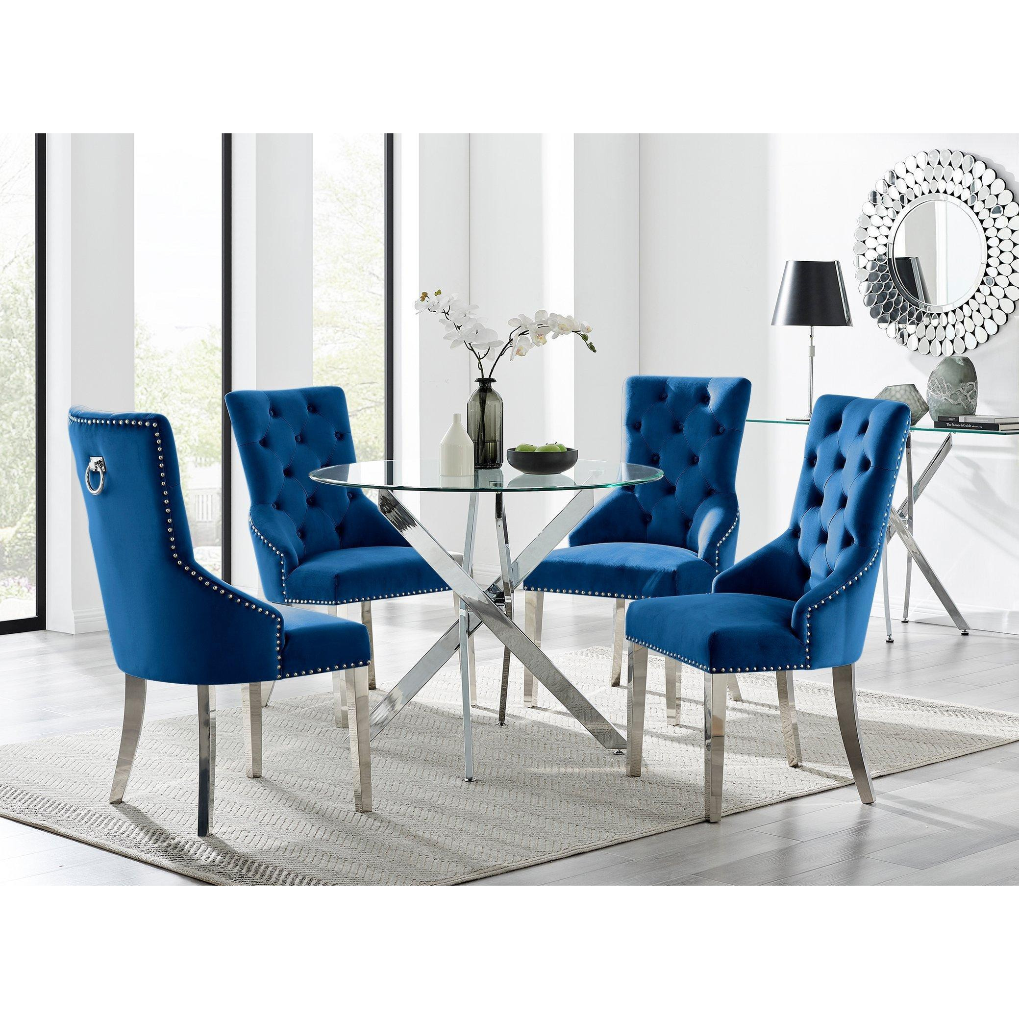 Novara 100Cm Silver & 4 Velvet Belgravia Chairs - image 1