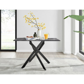 Leonardo Grey Glass Marble Effect Black Leg Table & 4 Pesaro Black Leg Chairs - thumbnail 2