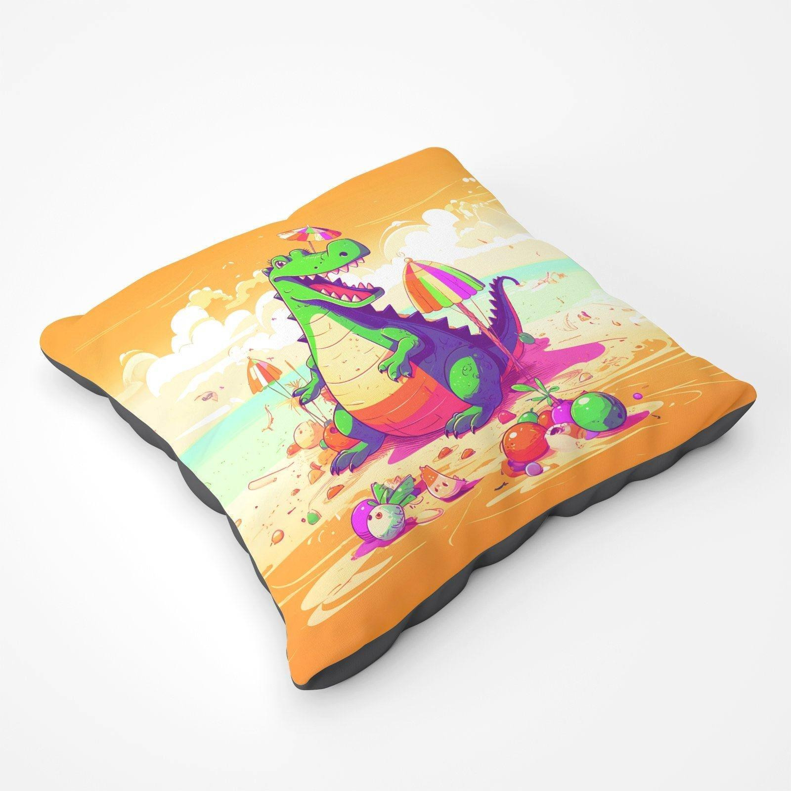 Crocodile On A Beach Holiday Floor Cushion - image 1