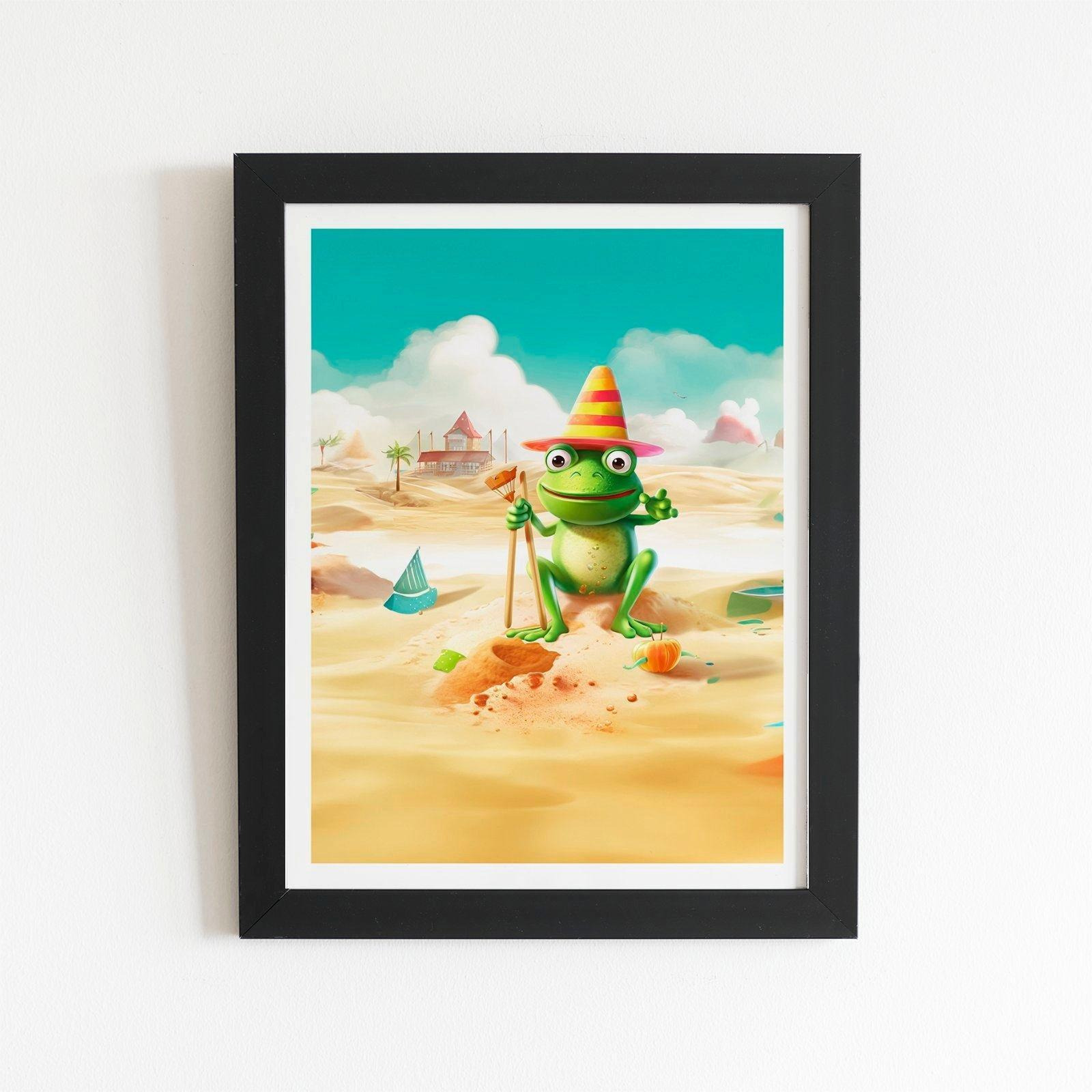 Happy Frog On A Beach Holiday Framed Art Print - image 1