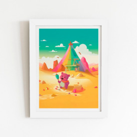 Purple Bear On A Beach Holiday Framed Art Print