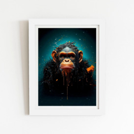 Monkey Face Splashart Blue  Framed Art Print