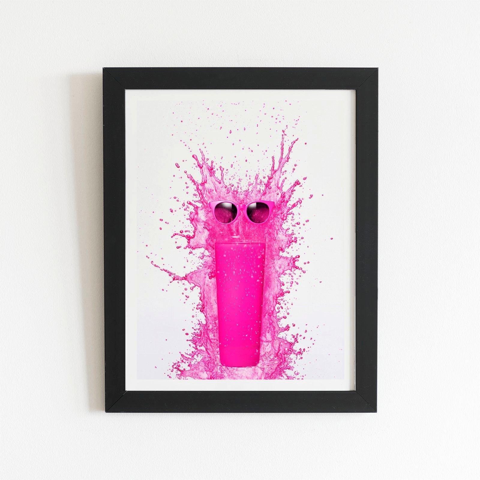 Pink Splashart Glass With Glasses Framed Art Print - image 1