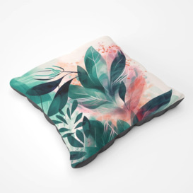 Green Feather Leaves Tropical Floor Cushion