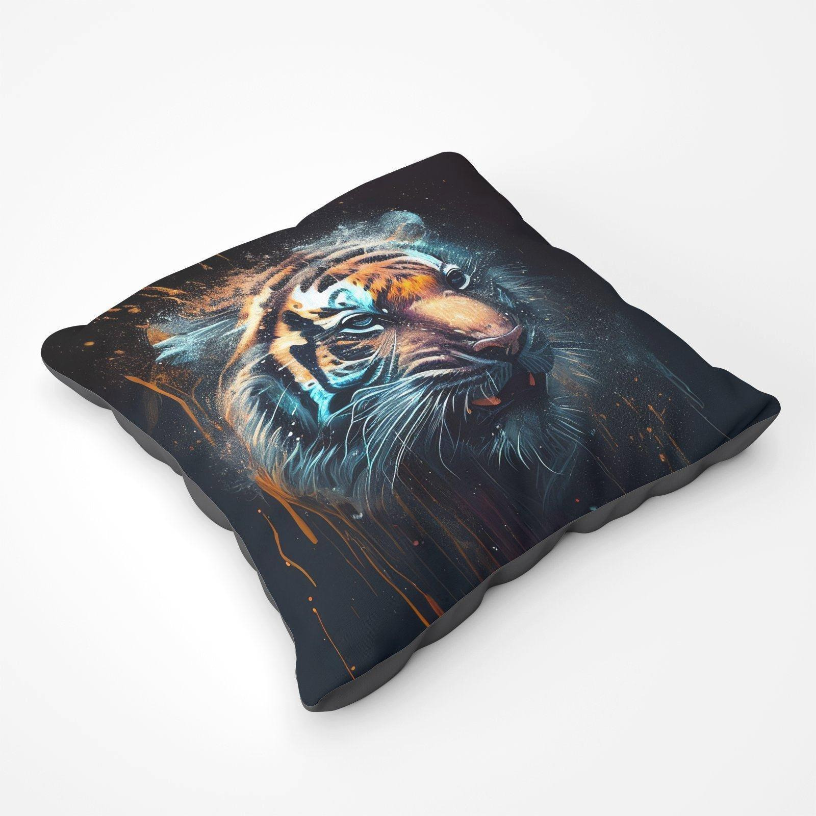 Tiger Face Splashart Dark Background Floor Cushion - image 1