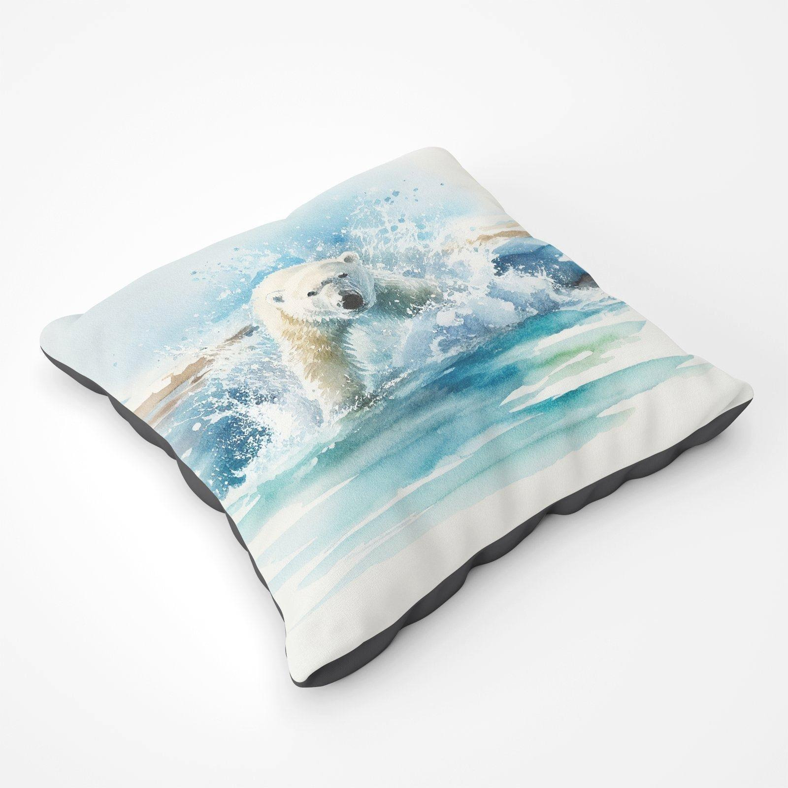 Hunting Polar Bear Watercolour Floor Cushion - image 1
