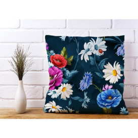 Poppy Flowers With Chamomile Blue Cushions - thumbnail 3