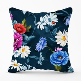 Poppy Flowers With Chamomile Blue Cushions