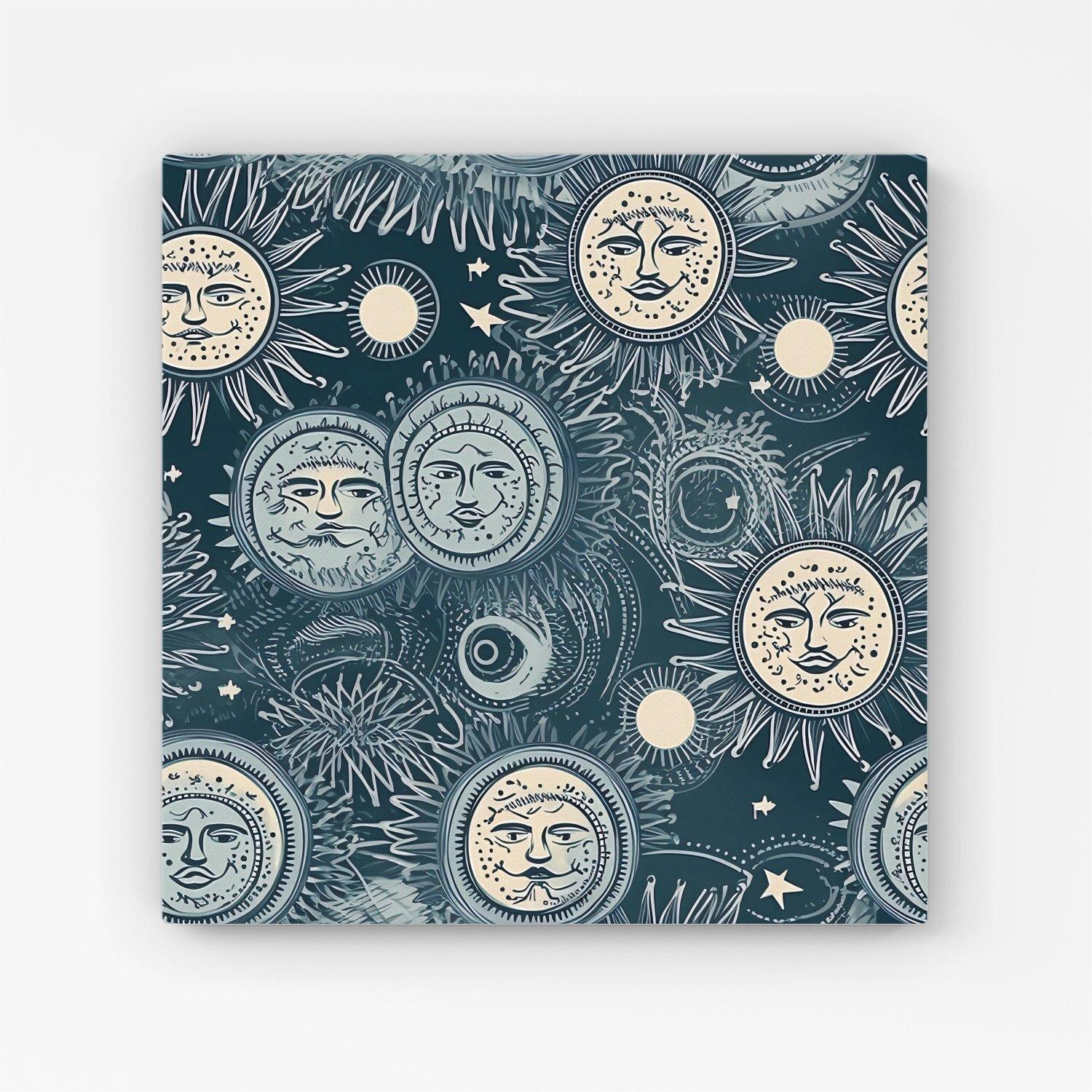 Silver Blue Moon and Stars Canvas - image 1