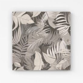 Grey Brown Tropical Leaves Canvas