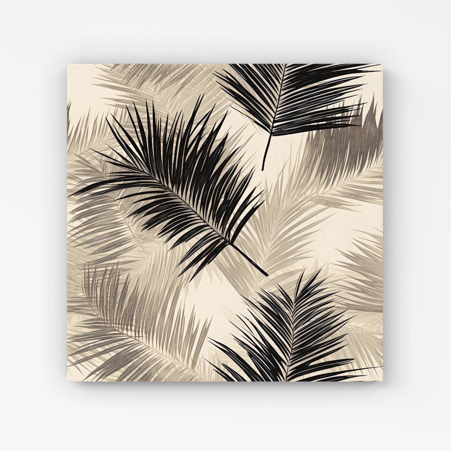 Black And White Tropical Palm Leaves Canvas - image 1