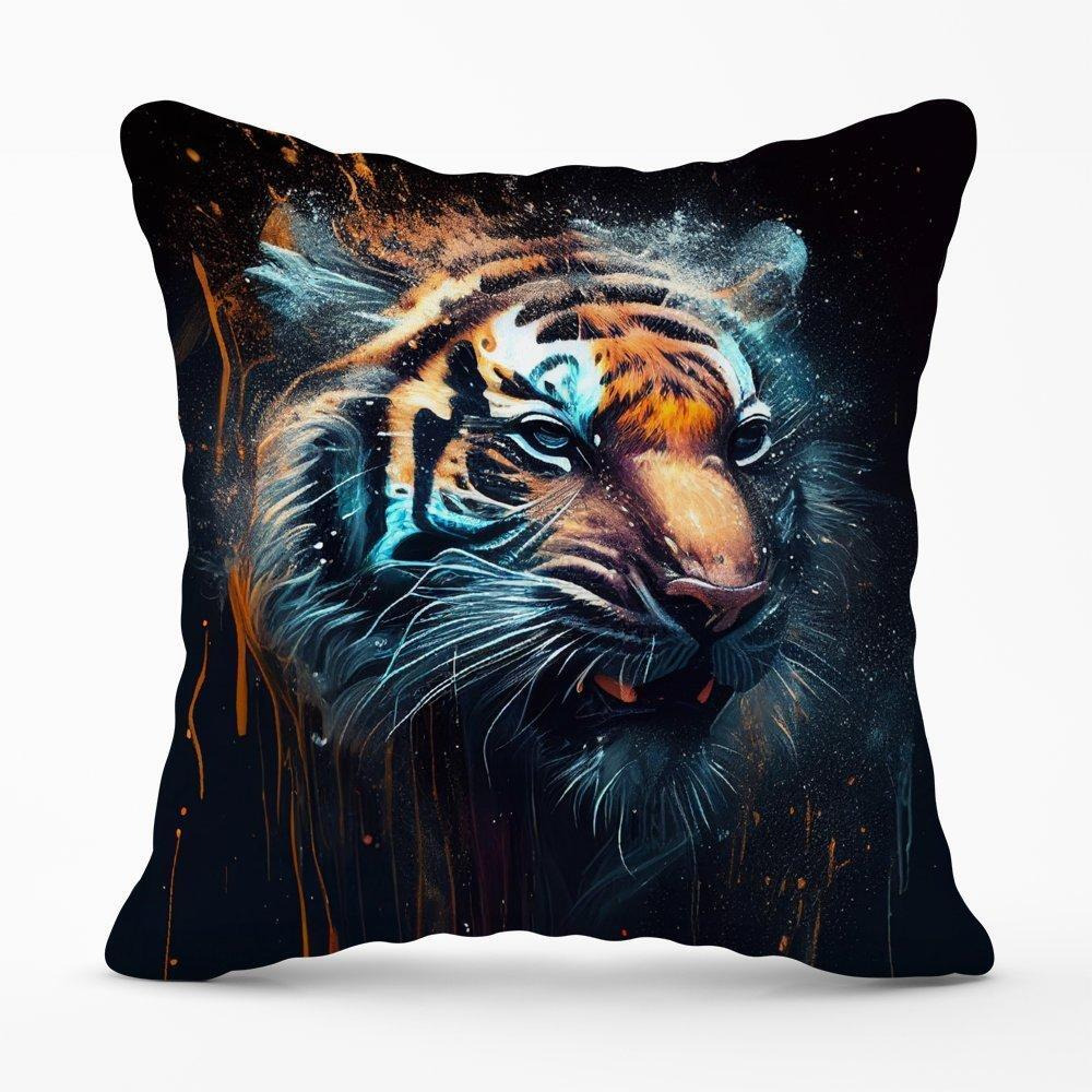 Tiger Face Splashart Dark Background Cushions - image 1