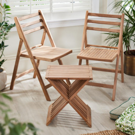 Wooden 3pc Bistro Set Teak Slatted Wooden Folding Outdoor Garden Dining Furniture - 2 Dining Chairs & Coffee Table
