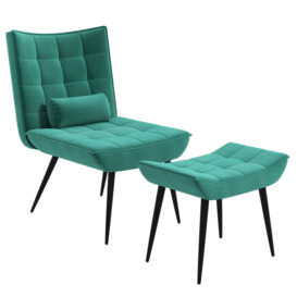 Armless Accent Chair with Footstool Tufted Upholstered Lounge Chair - thumbnail 3