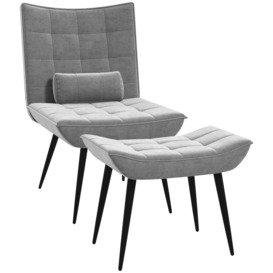 Armless Accent Chair with Footstool Tufted Upholstered Lounge Chair - thumbnail 2