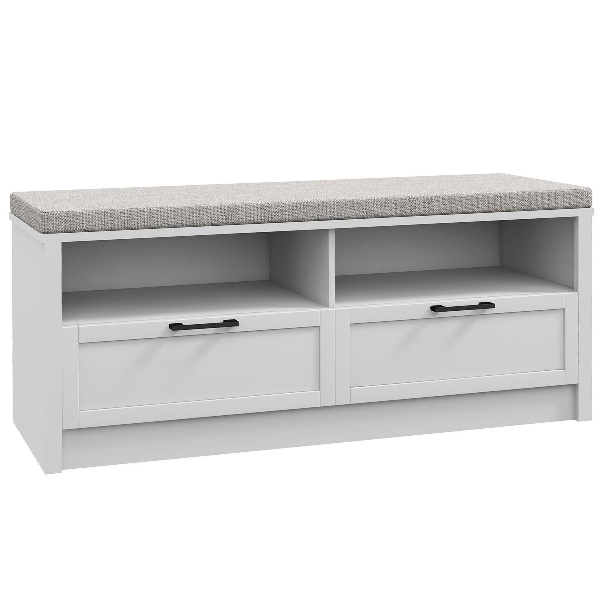 Shoe Storage Bench with Removable Cushion Open Compartment and Drawer - image 1