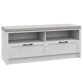 Shoe Storage Bench with Removable Cushion Open Compartment and Drawer - thumbnail 2