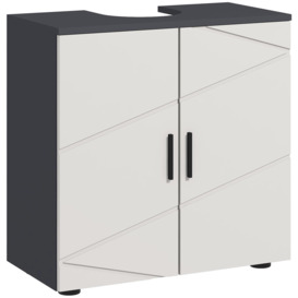 Pedestal Sink Cabinet with Double Doors and Shelf 60 x 30 x 60 cm Grey - thumbnail 1