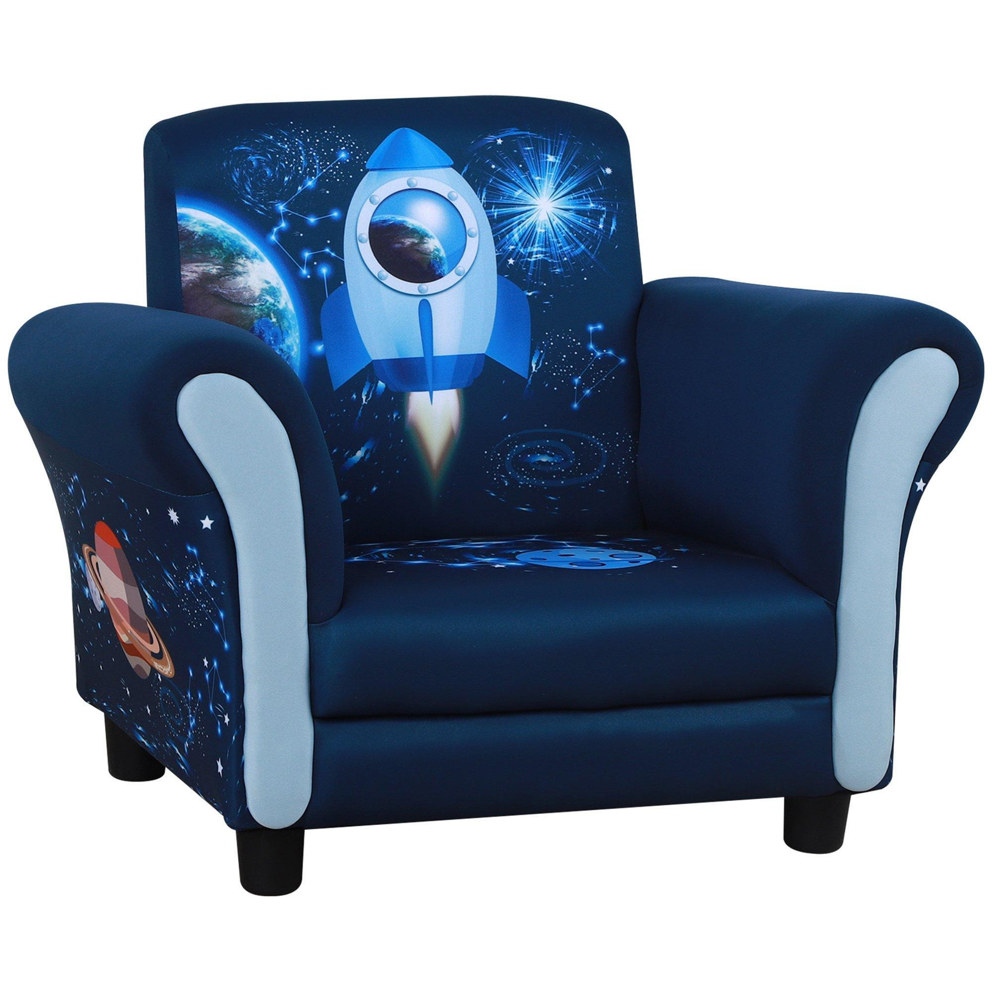 Space Rocket Children Kids Armchair Sofa Fun omfortable Wood Frame 3-6 Yrs Blue - image 1
