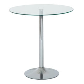 Metal Round Dining Table Bistro Pub Counter with Tempered Glass Top - thumbnail 2