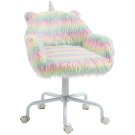 Fluffy Desk Chair with Arms Faux Fur Home Office Chair with Wheels