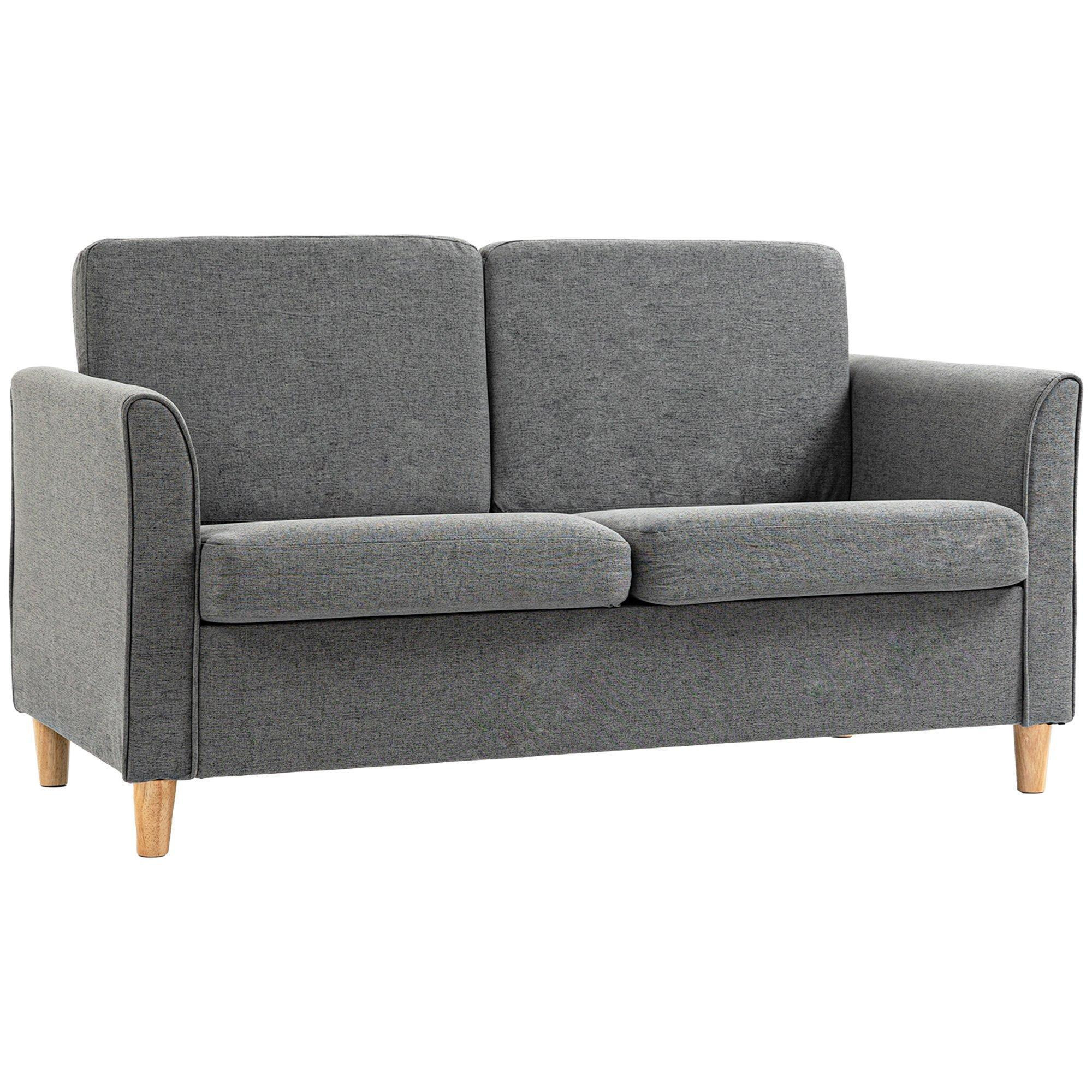 Double Seat Sofa Loveseat Couch 2 Seater Linen Armchair with Wood Legs - image 1