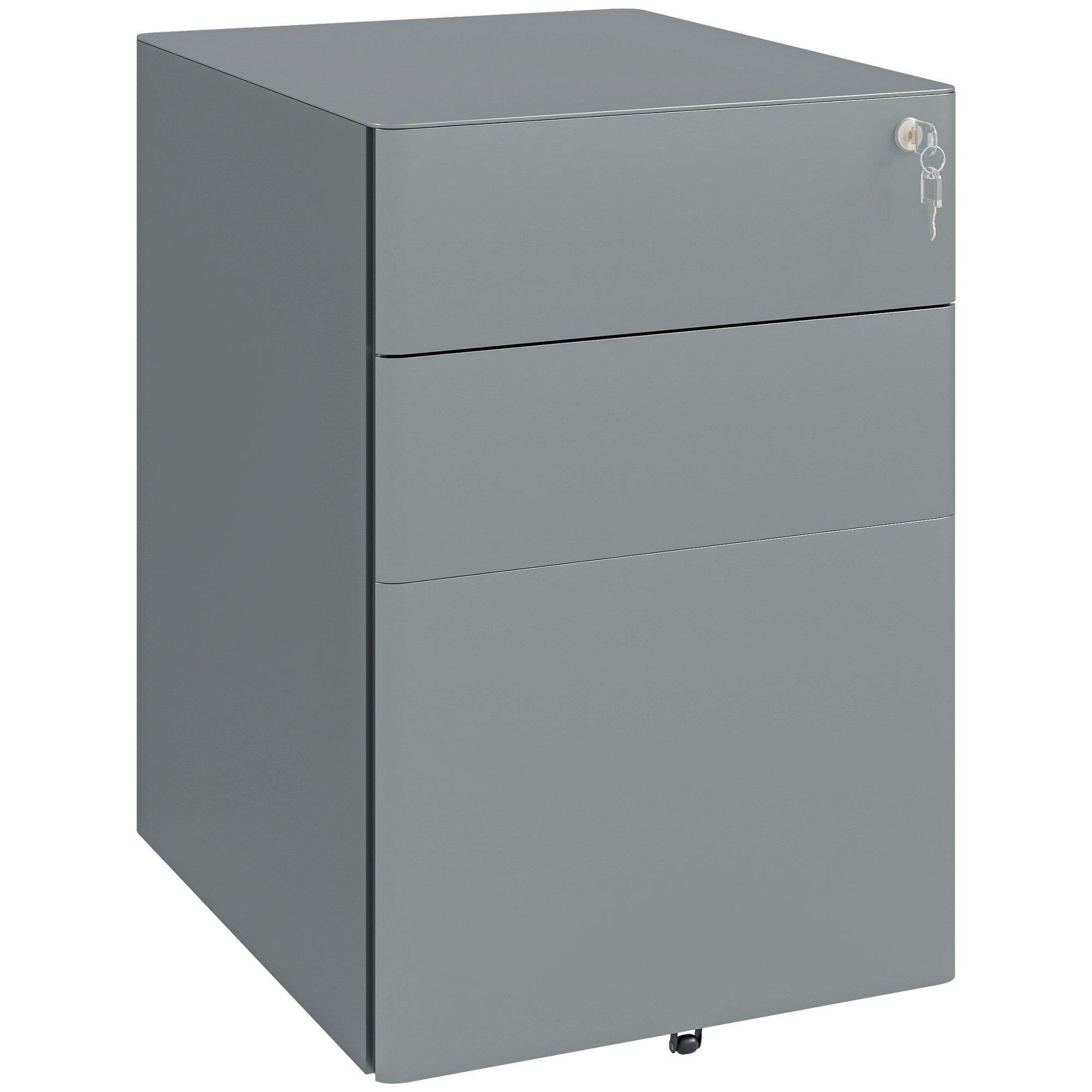 3 Drawer Metal Filing Cabinet Lockable 5 Wheels Compact Under Desk - image 1