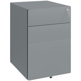 3 Drawer Metal Filing Cabinet Lockable 5 Wheels Compact Under Desk - thumbnail 1