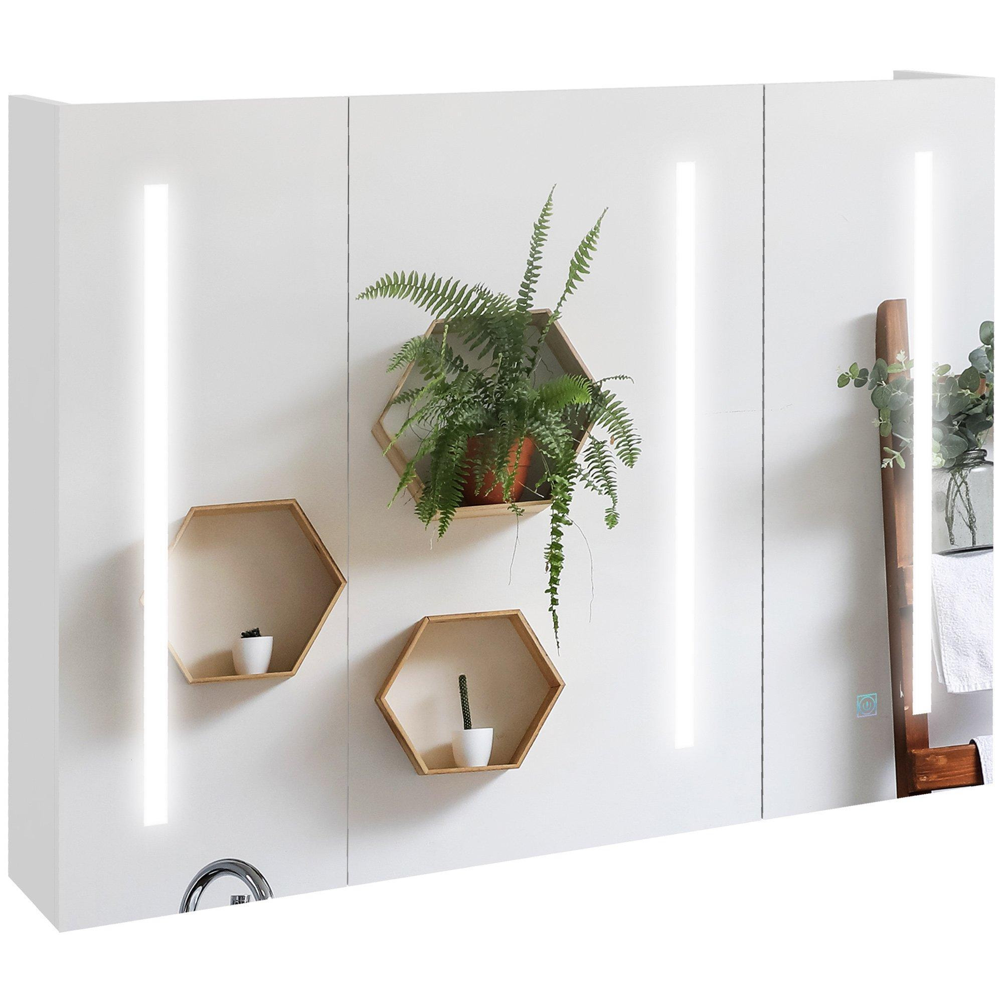 Bathroom Mirror Cabinet with LED Light and Adjustable Shelf White - image 1