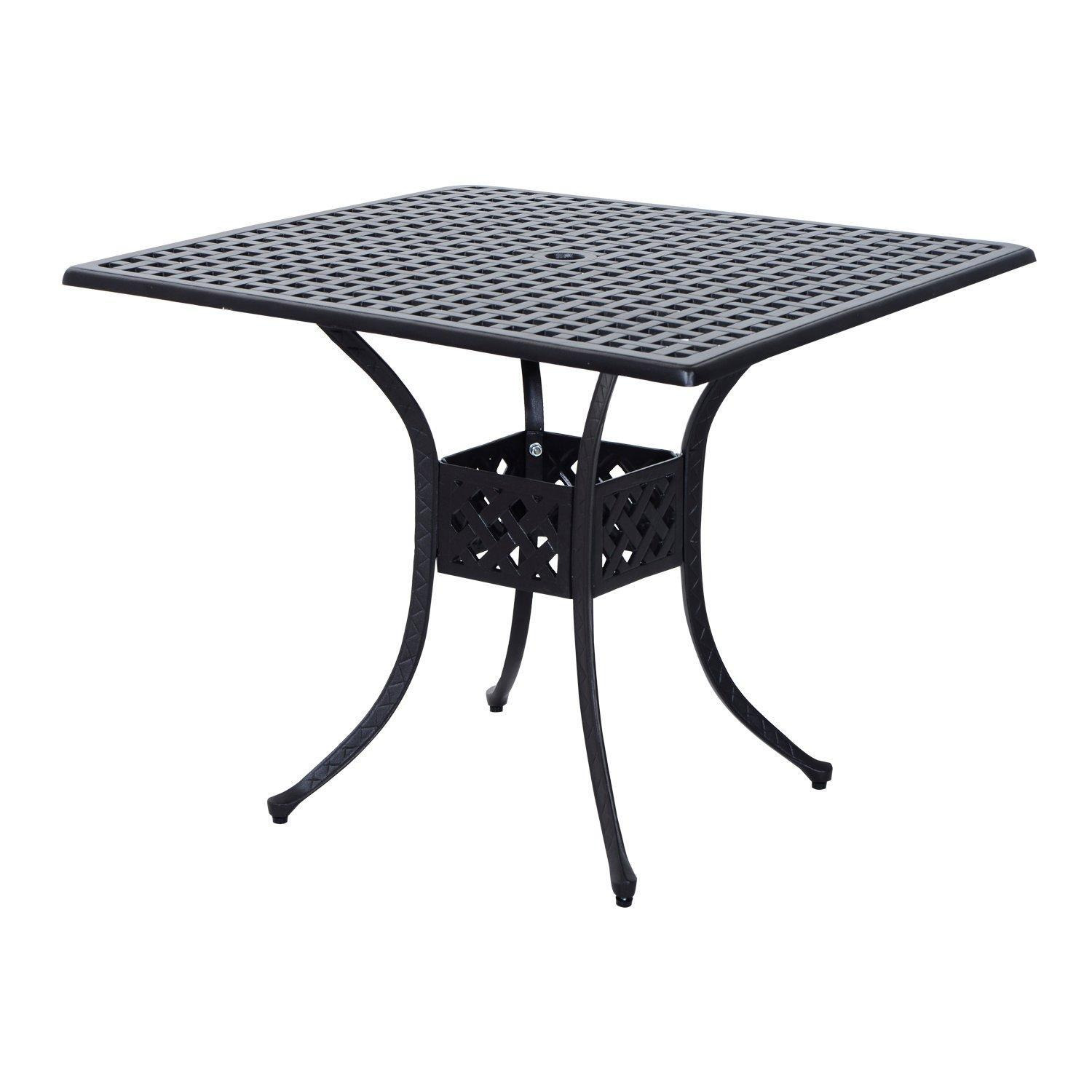 Aluminium Outdoor Garden Dining Table with Umbrella Hole, Black - image 1