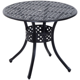 Aluminium Outdoor Garden Dining Table with Umbrella Hole, Black - thumbnail 1
