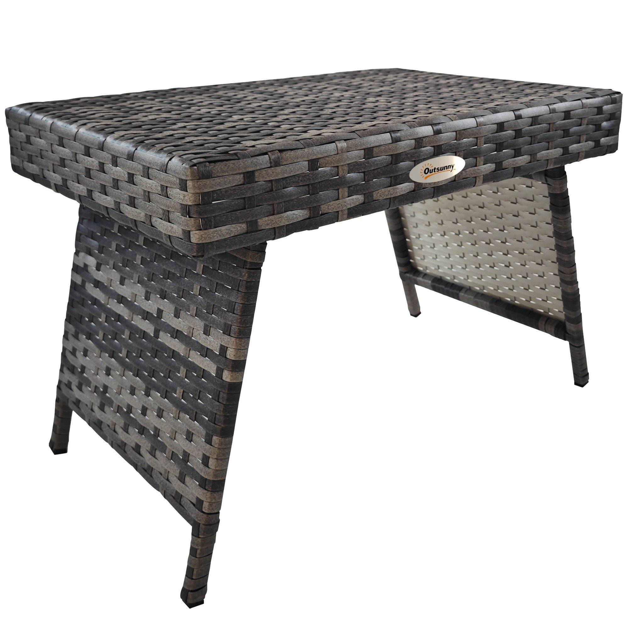 Foldable Outdoor Coffee Table, Metal Frame Rattan Side Table, Mixed Grey - image 1
