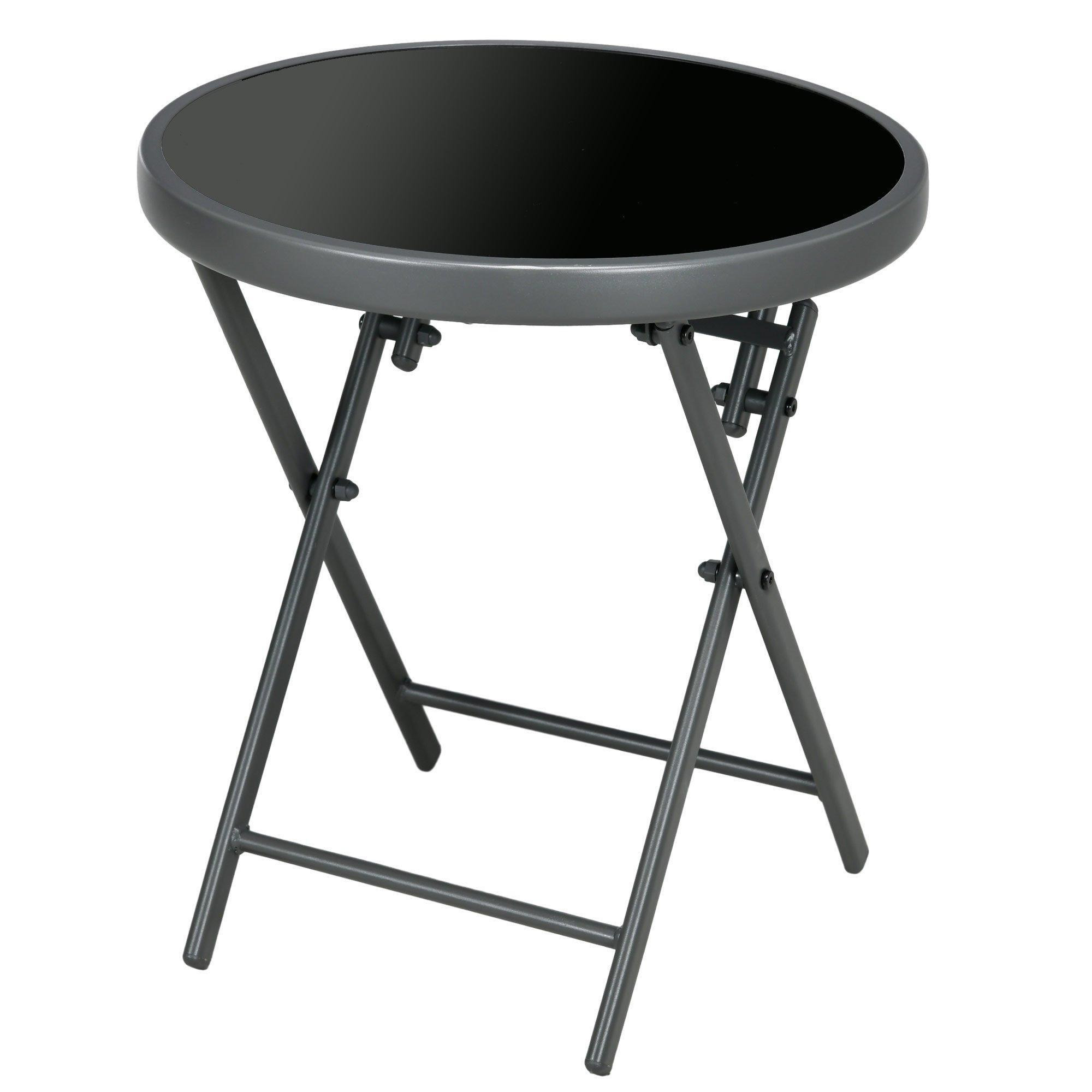 Round Folding Side Table Patio Table w/ Imitation Marble Glass Top - image 1
