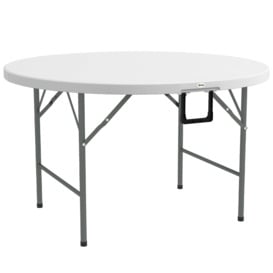 Folding Garden Table, HDPE Round Picnic Table for 6, White - thumbnail 1