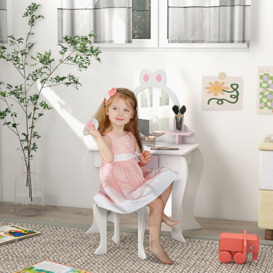 Kids Dressing Table with Mirror and Stool, Rabbit Design, for Ages 3-6 Years - thumbnail 2