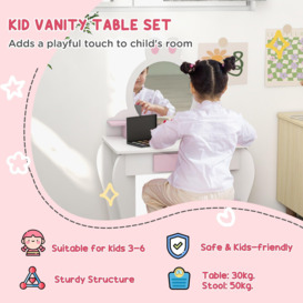 Kids Dressing Table with Mirror and Stool, Rabbit Design, for Ages 3-6 Years - thumbnail 3