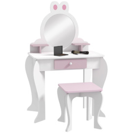 Kids Dressing Table with Mirror and Stool, Rabbit Design, for Ages 3-6 Years
