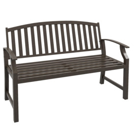 Garden Bench with Slatted Seat and Backrest, Curved Armrest, Brown