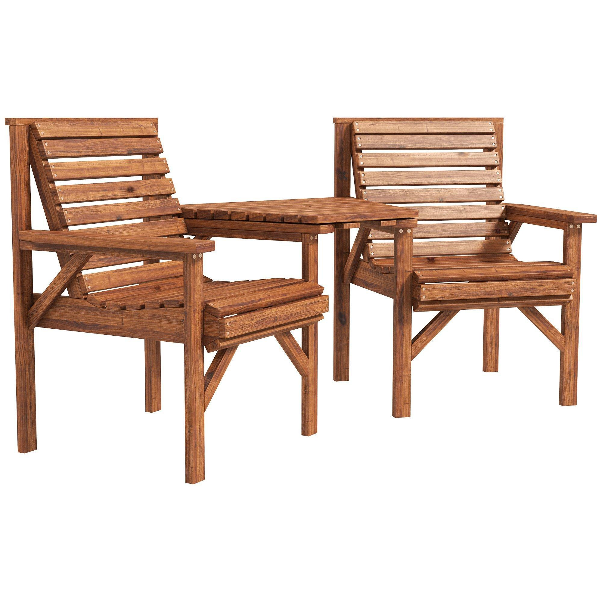 Wooden Garden Love Seat with Coffee Table Partner Bench - image 1