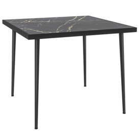 Square Outdoor Dining Table with Marble Effect Top Steel Frame for Patio - thumbnail 1